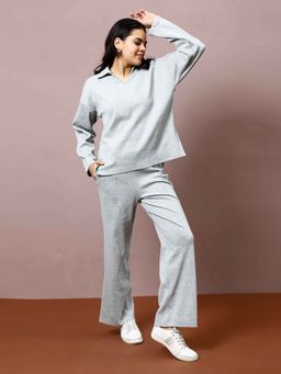 AAREIN - Women Grey Acrylic Self Design Co-Ord (Set of 2)