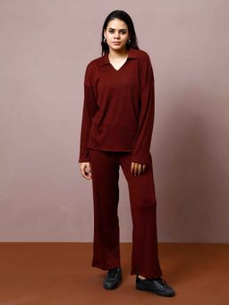 AAREIN - Women Maroon Acrylic Self Design Co-Ord (Set of 2)