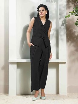 AAREIN - Women Black Pure Cotton Solid Co-Ord (Set of 2)