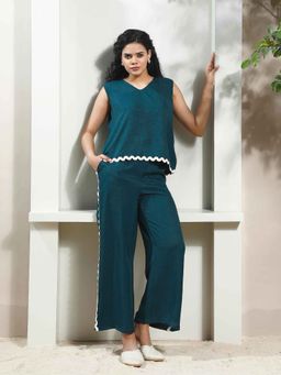 AAREIN - Women Green Linen Solid Co-Ord (Set of 2)