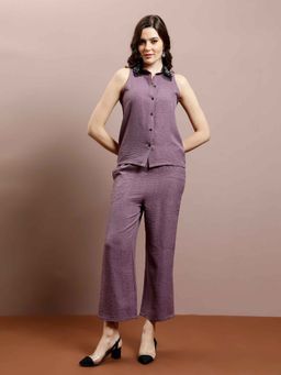 AAREIN - Women Purple Linen Embellished Co-Ord (Set of 2)