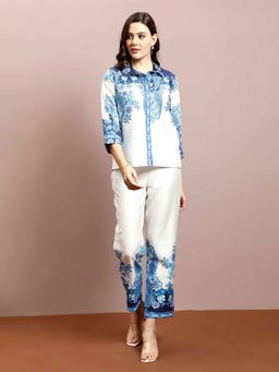 AAREIN - Women White Cotton Blend Printed Co-Ord (Set of 2)