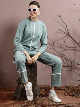 AAREIN - Women Green Pure Cotton Stripes Co-Ord (Set of 2)