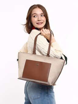 Tommy Hilfiger - Colorblock Khaki Polyester Tote Bag