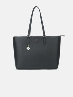 Tommy Hilfiger - Solid Black Polyurethane Tote Bag