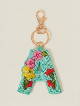 Accessorize London - Women's Initial Floral Beaded Keyring (A) - Turquoise