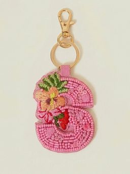 Accessorize London - Women's Initial Floral Beaded Keyring (S) - Pink