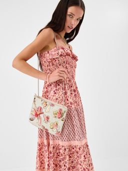 Accessorize London - Women's Cream Floral Sequin Clutch Bag