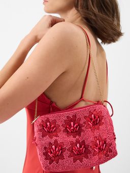 Accessorize London - Women's Pink Floral Bead Embellished Shoulder Bag