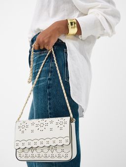 Accessorize London - Women's White Laser Cut Chain Sling Bag