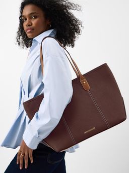 Accessorize London - Women's Brown Zip Top Tote Bag