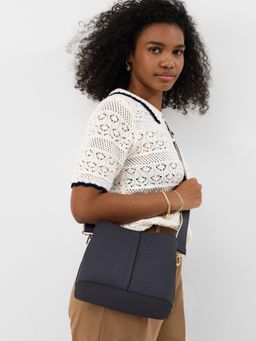 Accessorize London - Women's Navy Blue Webbing Strap Sling Bag