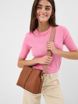 Accessorize London - Women's Tan Webbing Strap Sling Bag