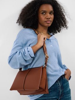 Accessorize London - Women's Tan Triple Gusset Zip Sling Bag