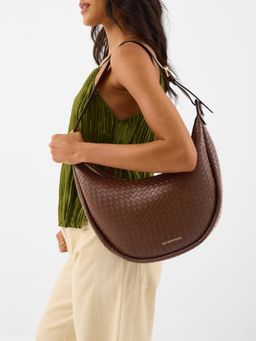Accessorize London - Women's Brown Woven Scoop Shoulder Bag