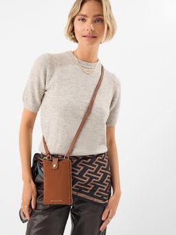 Accessorize London - Women's Tan Multi Pocket Phone Bag