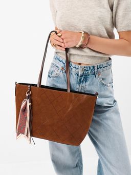 Accessorize London - Women's Tan Faux Suede Scarf Tote Bag
