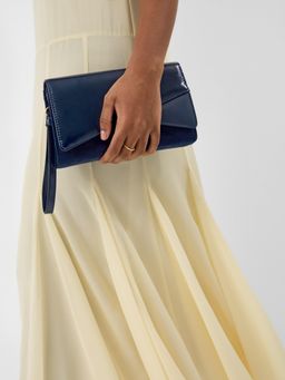 Accessorize London - Women's Navy Blue Fold Over Clutch Bag