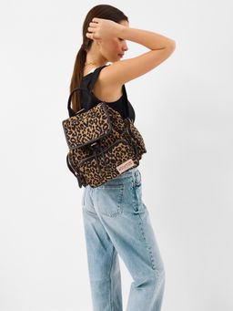 Accessorize London - Women's Leopard Print Multi-Color Pocket Backpack