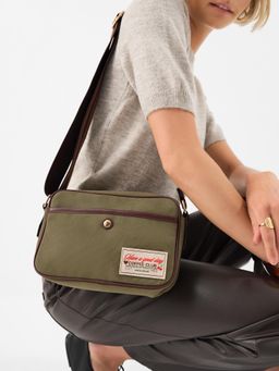 Accessorize London - Women's Olive Canvas Camera Sling Bag
