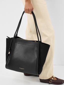 Accessorize London - Women's Black Padlock Charm Faux Suede Tote Bag