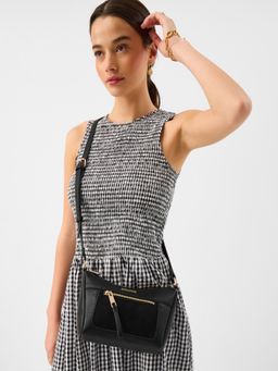 Accessorize London - Women's Black Double Zip Sling Bag