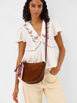 Accessorize London - Women's Tan Faux Suede Scarf Sling Bag