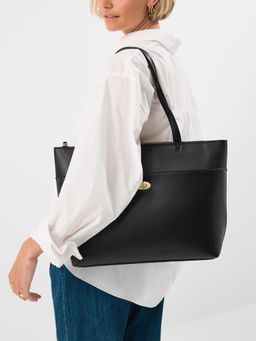 Accessorize London - Women's Black Twistlock Laptop Tote Bag