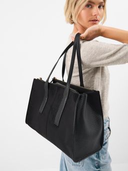 Accessorize London - Women's Black Double Zip Laptop Shoulder Bag