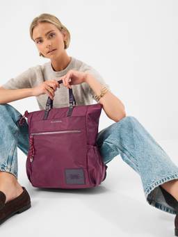 Accessorize London - Women's Burgundy Top Handle Nylon Laptop Backpack