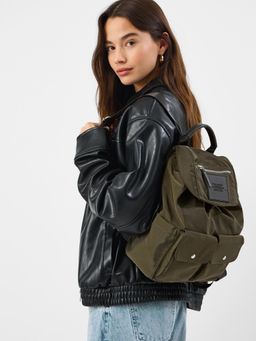 Accessorize London - Women's Olive Nylon Multi Pocket Backpack
