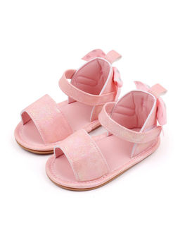 Hopscotch - Girls Pink Glitter Embellished Sandals with Bow Applique