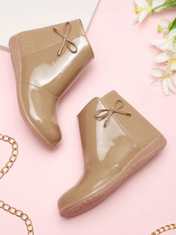 Hopscotch - Girls Beige Bow Applique Ankle Length Boots