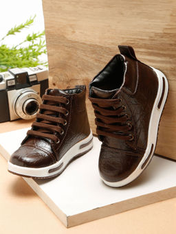 Hopscotch - Boys Brown and White Textured Ankle Length Boots