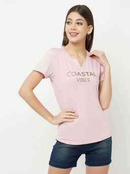 CRIMSOUNE CLUB - Women Pink Printed Round Neck T-Shirt