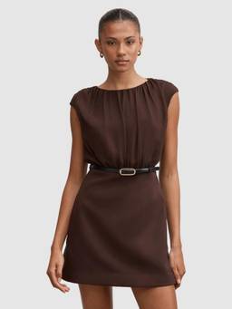 Forever New - Women Brown Solid/Plain Polyester Dress with Belt