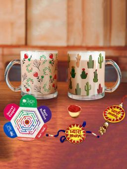 Indigifts - Rakhi Gift Combo For Bhaiya Transperant Mug Set Of 2, Rakhi, Roli With Card, Rakhi Gifts