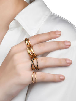 Lilly & Sparkle - Gold Toned Plain and Black Enamelled Rings (Pack of 15)