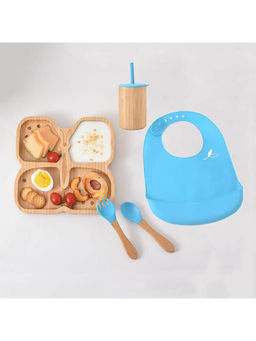 MyneeMoe - Petal Flyer Bamboo Suction Feeding Accessories Blue (Set of 5)