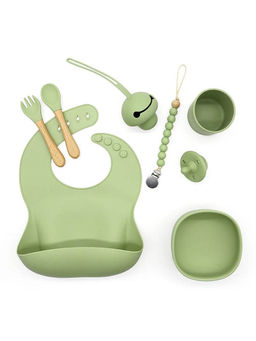 MyneeMoe - Baby Silicone Suction Feeding Accessories with Pacifier Green (Set of 7)
