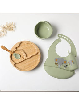 MyneeMoe - Ellie Baby Bamboo Suction Feeding Accessories Green (Set of 5)