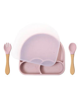 MyneeMoe - Rainbow Silicone Meal Plate with Lid & Cutlery Pink (Set of 3)