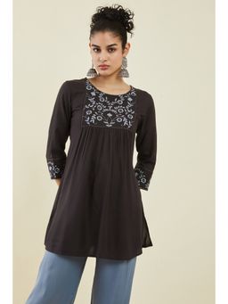 Soch - Charcoal Rayon Tunic with Embroidered Designs and Embellishments