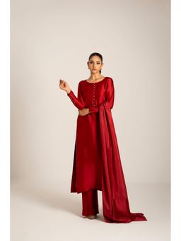 Khushboo & Pankaj - Deep Red Pure Silk Kurta with Pant and Dupatta