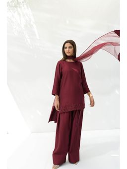 Khushboo & Pankaj - Deep Wine Pure Silk Kurta with Salwar and Dupatta