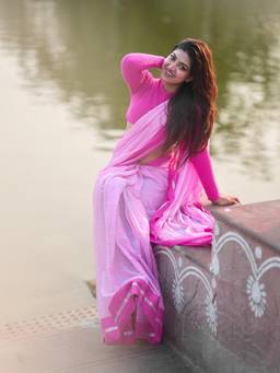 Aparna - Pink Saree With Metallic Striped Premium Mul Cotton Saree