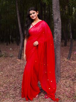 Aparna - Red With Golden Zari Premium Mul Cotton Saree