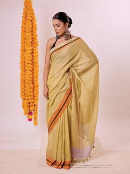 Aparna - Mellow Yellow Soft Mul Cotton Saree With Woven Border And Tassels For Women