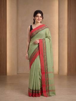Aparna - Pista Green Pure Cotton Saree With Woven Thread work Border