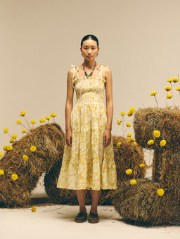 Prakriti Jaipur - Yellow Smocked Midi Dress